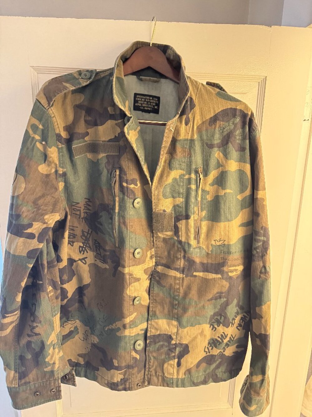 Alpha Industries Rare Limited Edition Camouflage Jacket Men M With Written Phras